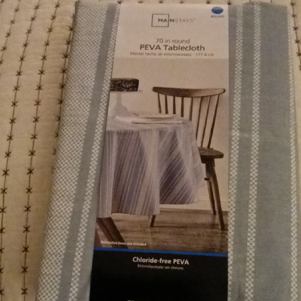 Mainstays Striped Blue and White PEVA Tablecloth